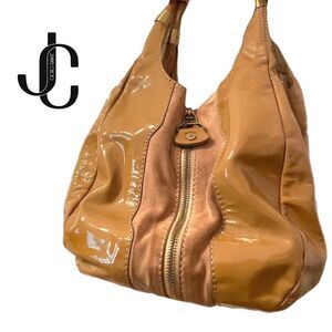Jimmy Choo "Mandah" Camel Patent Leather & Suede Expandable Hobo Bag w/ COA